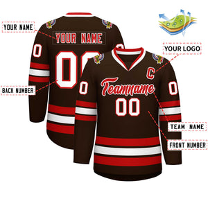 Custom Brown Red-White Classic Style Hockey Jersey