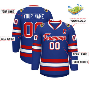 Custom Royal Red-White Classic Style Hockey Jersey