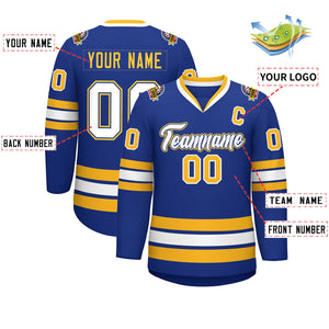 Maillot de hockey de style classique Royal White Royal-Gold personnalisé