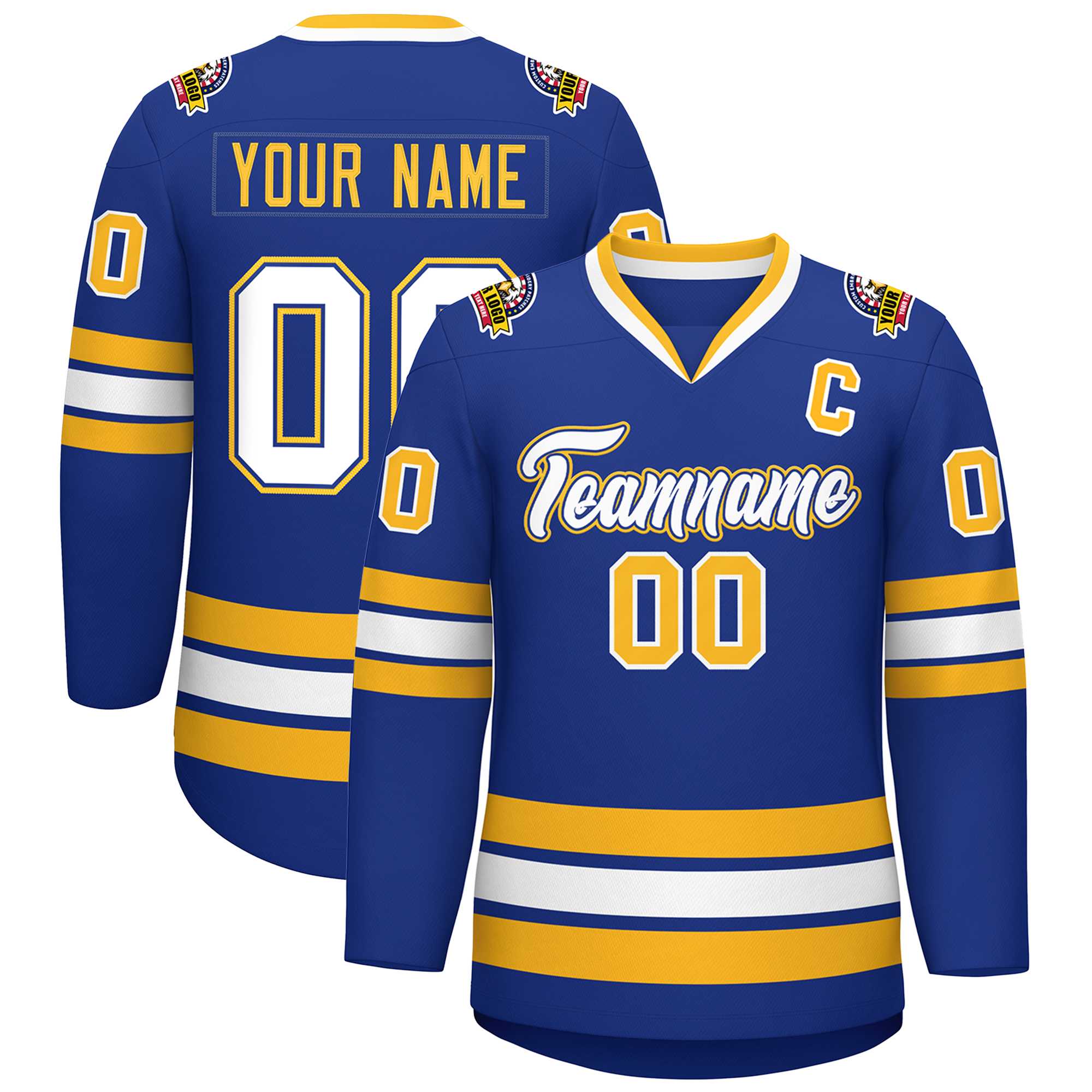 Maillot de hockey de style classique Royal White Royal-Gold personnalisé