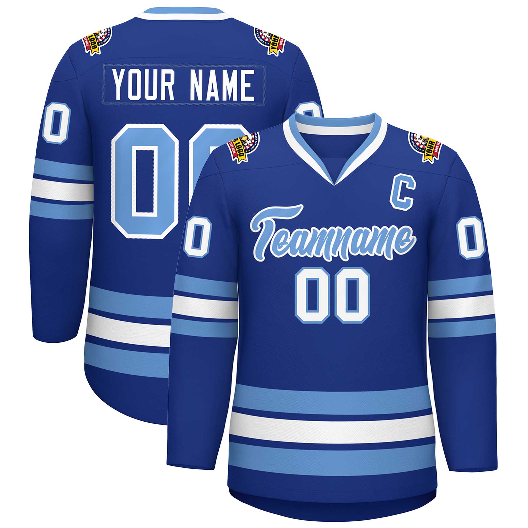 Custom Royal Light Blue-White Classic Style Hockey Jersey