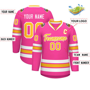 Custom Pink Gold-White Classic Style Hockey Jersey