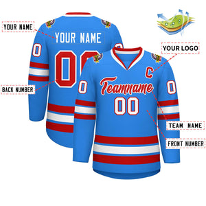 Custom Powder Blue Red-White Classic Style Hockey Jersey