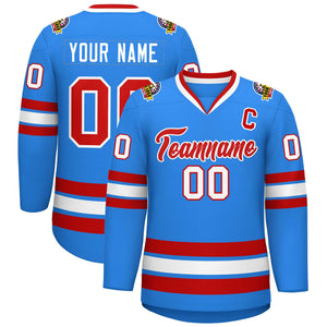 Custom Powder Blue Red-White Classic Style Hockey Jersey