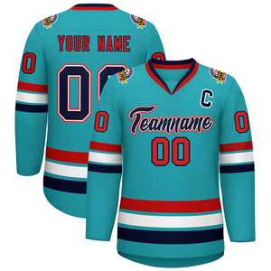 Maillot de hockey de style classique Aqua Navy blanc-rouge personnalisé