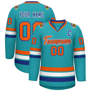 Custom Aqua Orange Royal-White Classic Style Hockey Jersey