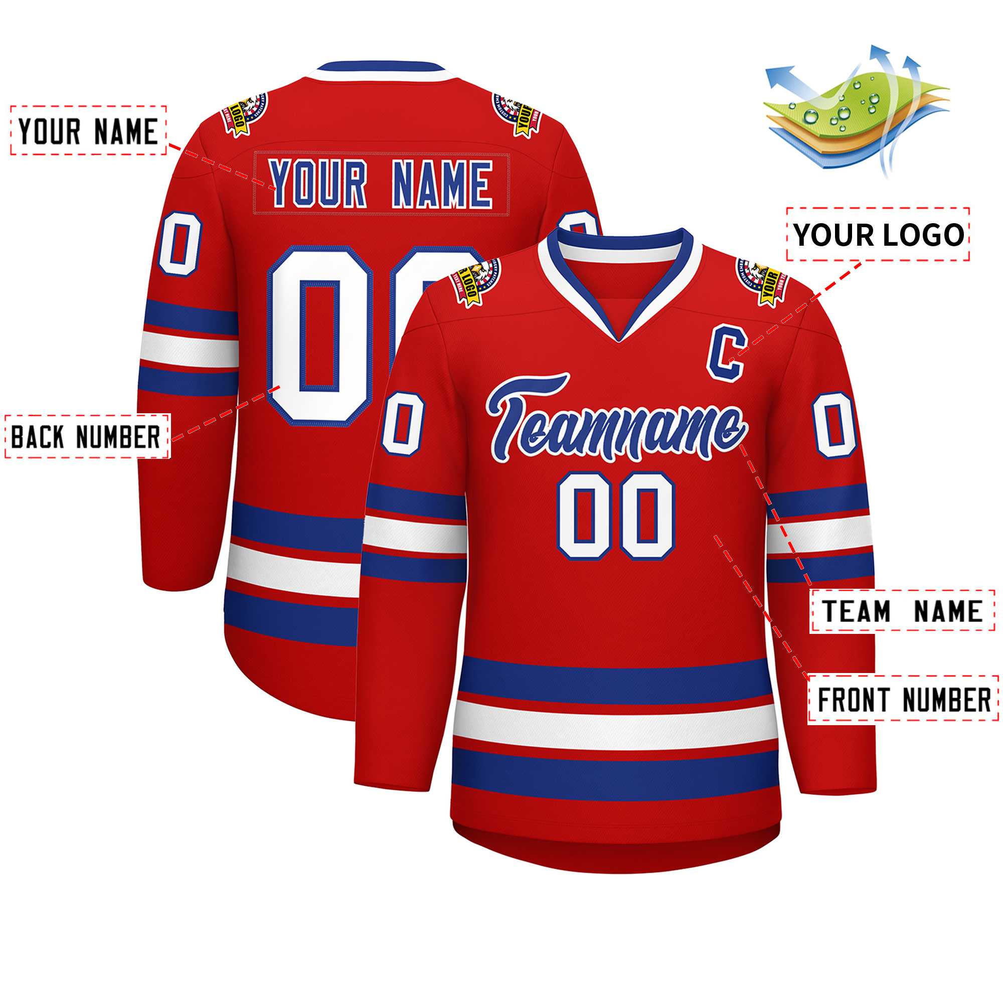 Custom Red Royal-White Classic Style Hockey Jersey