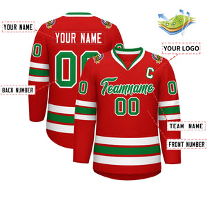 Custom Red Kelly Green-White Classic Style Hockey Jersey