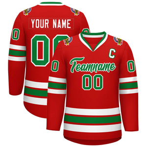 Custom Red Kelly Green-White Classic Style Hockey Jersey