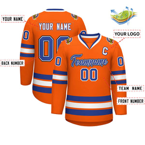 Custom Orange Royal White-Black Classic Style Hockey Jersey