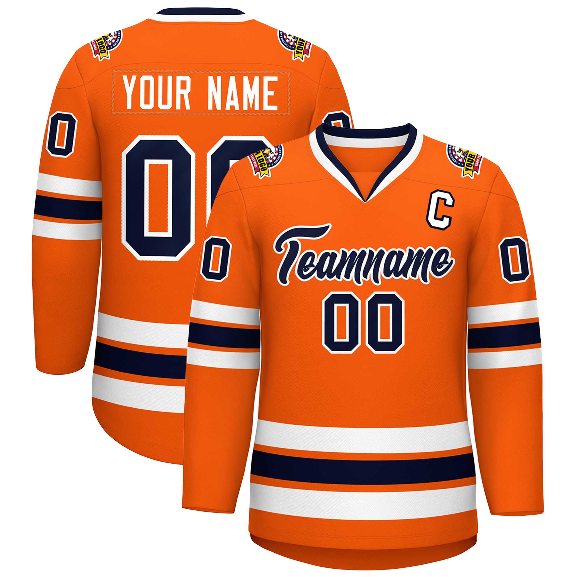 Maillot de hockey de style classique orange marine-blanc personnalisé