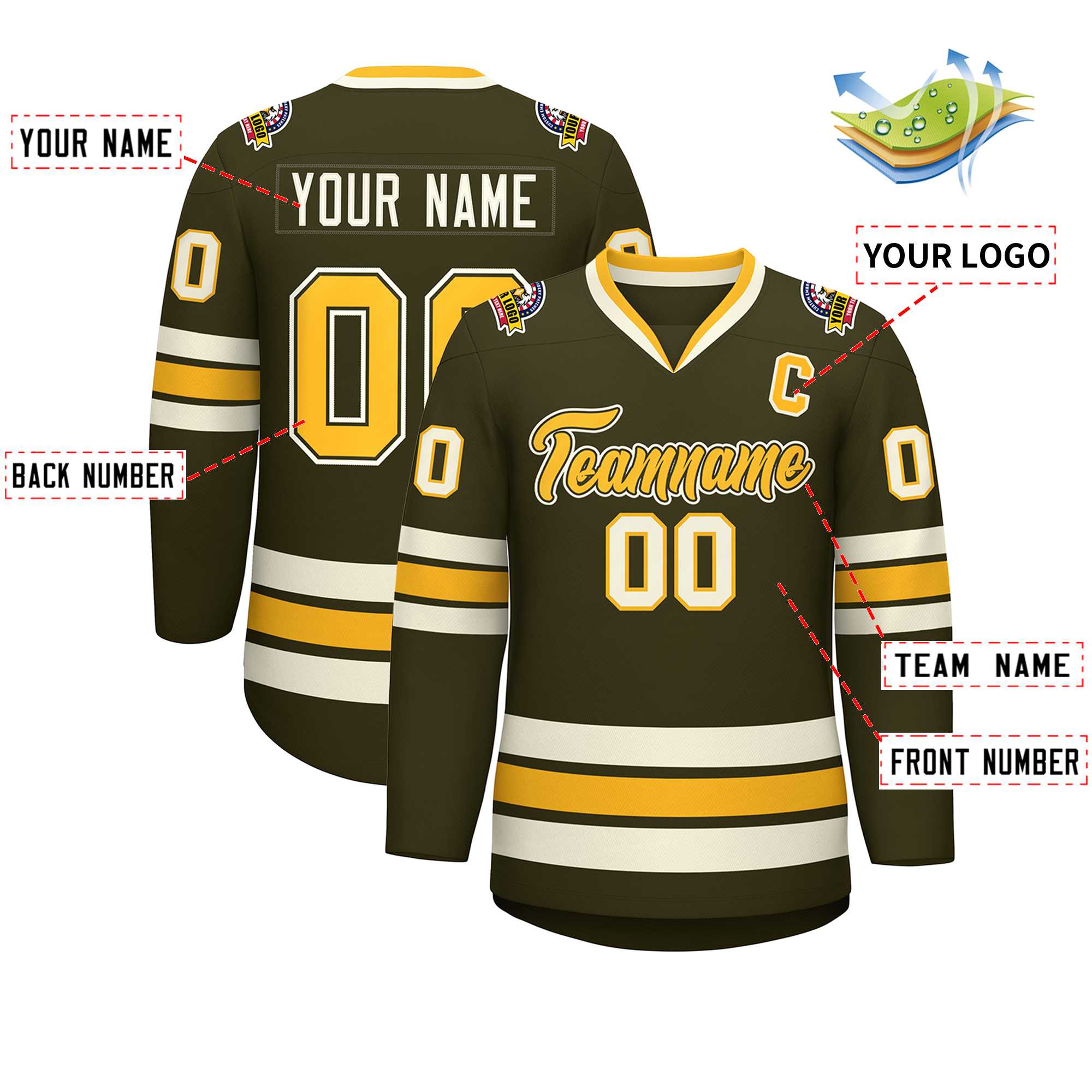 Custom Olive Gold Olive-Khaki Classic Style Hockey Jersey