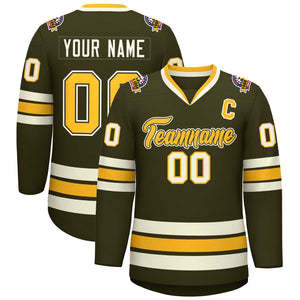 Custom Olive Gold Olive-Khaki Classic Style Hockey Jersey