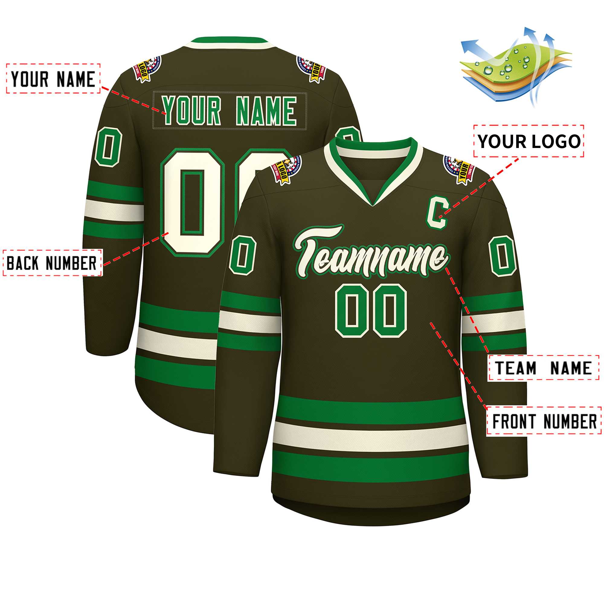 Custom Olive Khaki Olive-Kelly Green Classic Style Hockey Jersey