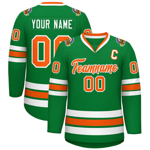 Maillot de hockey de style classique Kelly vert orange-blanc personnalisé