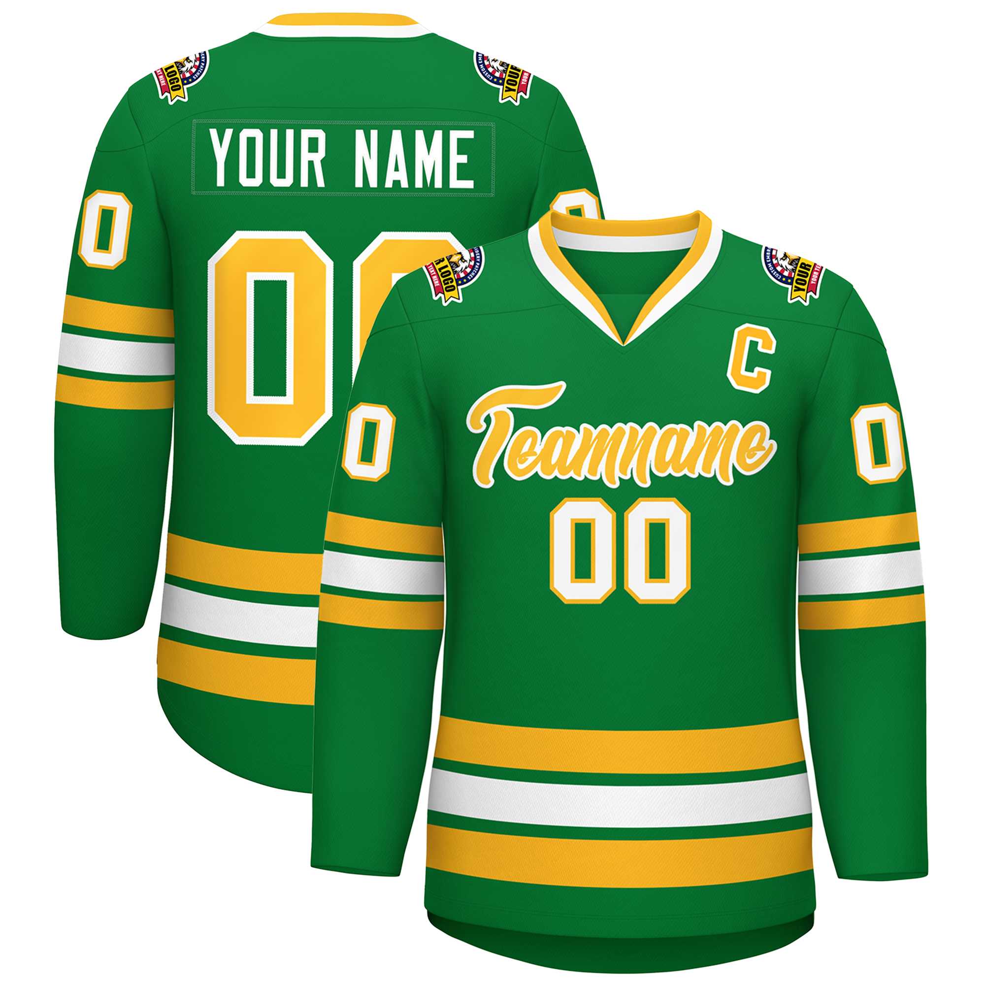 Custom Kelly Green Gold-White Classic Style Hockey Jersey