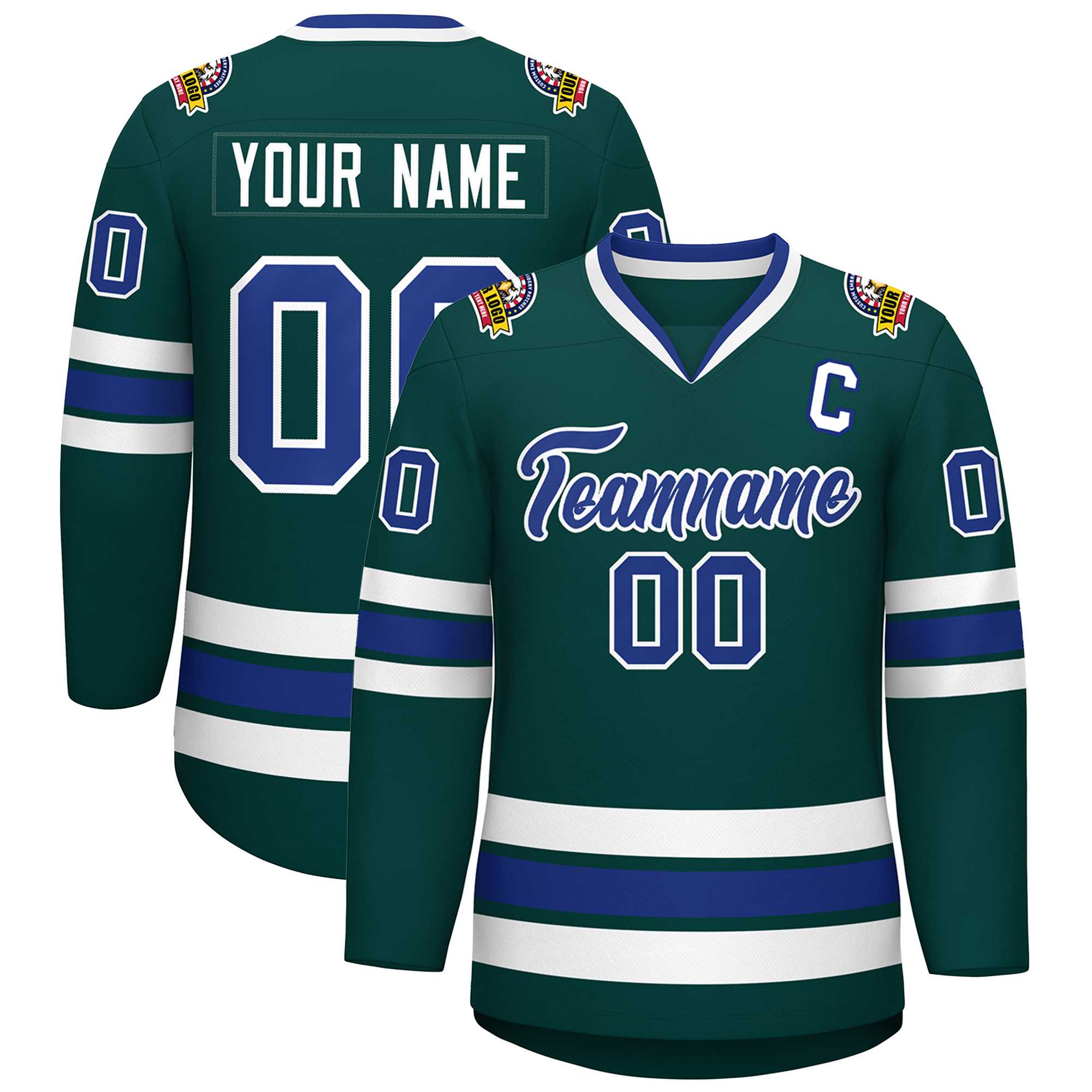 Custom Midnight Green Royal-White Classic Style Hockey Jersey