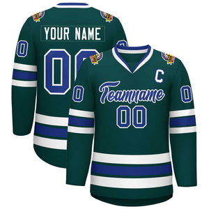 Maillot de hockey personnalisé de style classique, vert minuit, royal-blanc