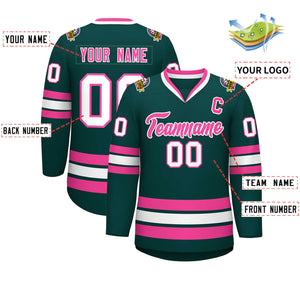 Custom Midnight Green Pink-White Classic Style Hockey Jersey