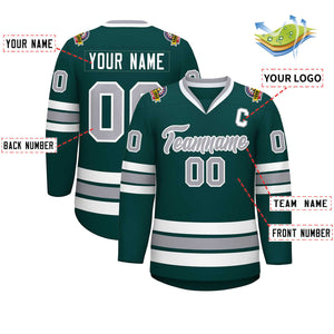 Custom Midnight Green Gray-White Classic Style Hockey Jersey