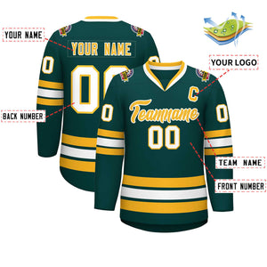 Custom Midnight Green Gold-White Classic Style Hockey Jersey