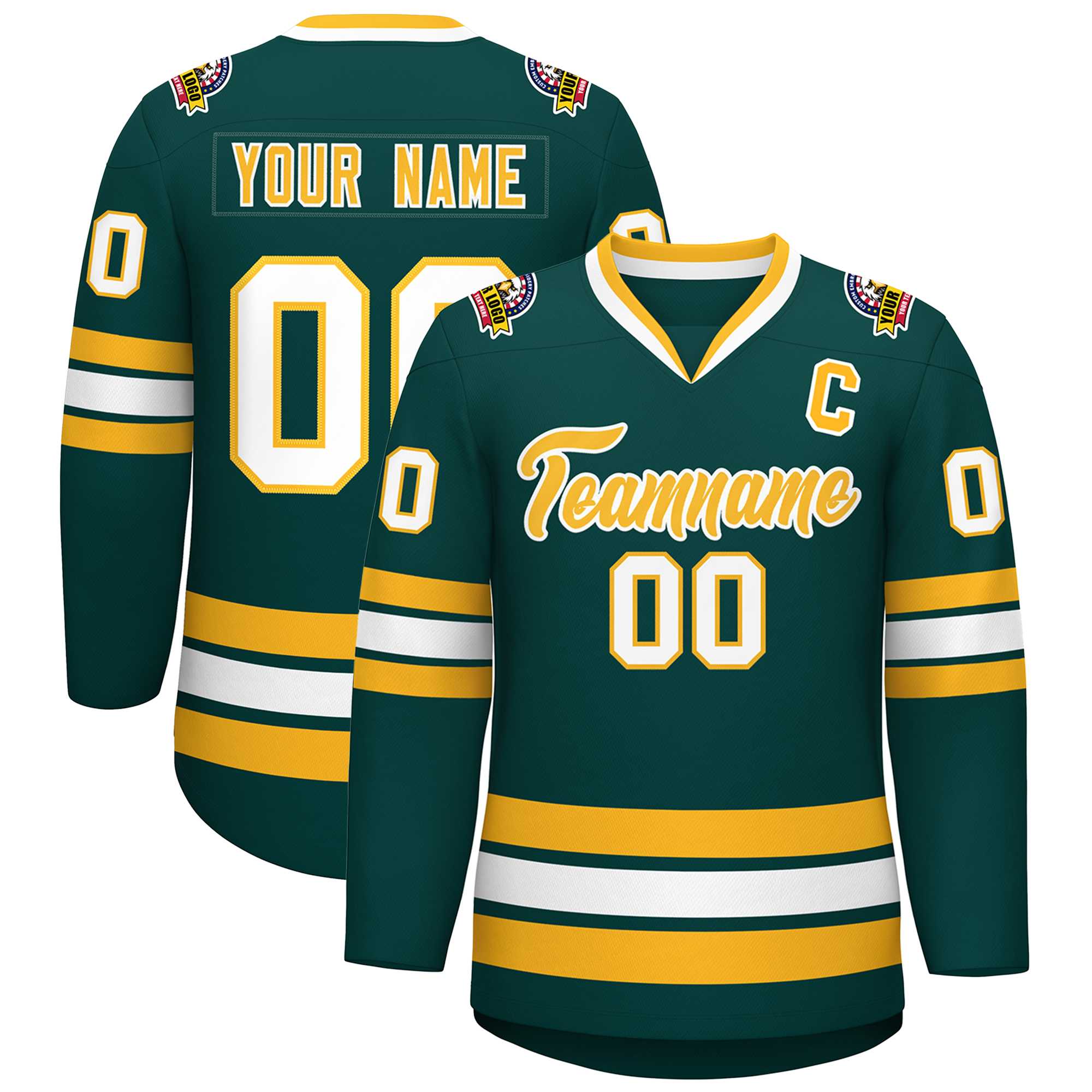 Custom Midnight Green Gold-White Classic Style Hockey Jersey