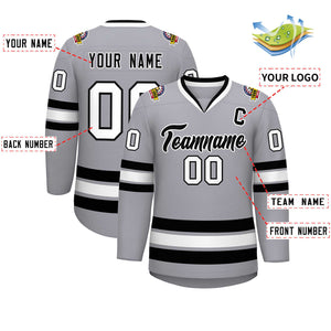 Custom Gray Black-White Classic Style Hockey Jersey