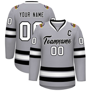 Custom Gray Black-White Classic Style Hockey Jersey