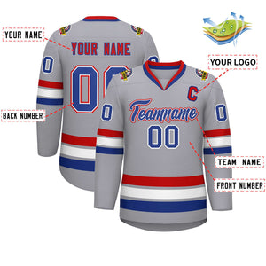 Custom Gray Royal White-Red Classic Style Hockey Jersey