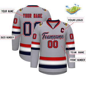 Custom Gray Navy White-Red Classic Style Hockey Jersey