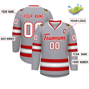 Maillot de hockey de style classique gris rouge-blanc personnalisé