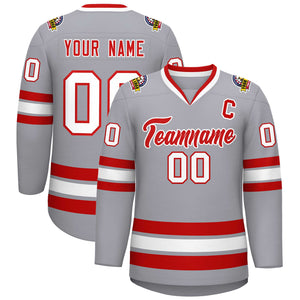 Maillot de hockey de style classique gris rouge-blanc personnalisé