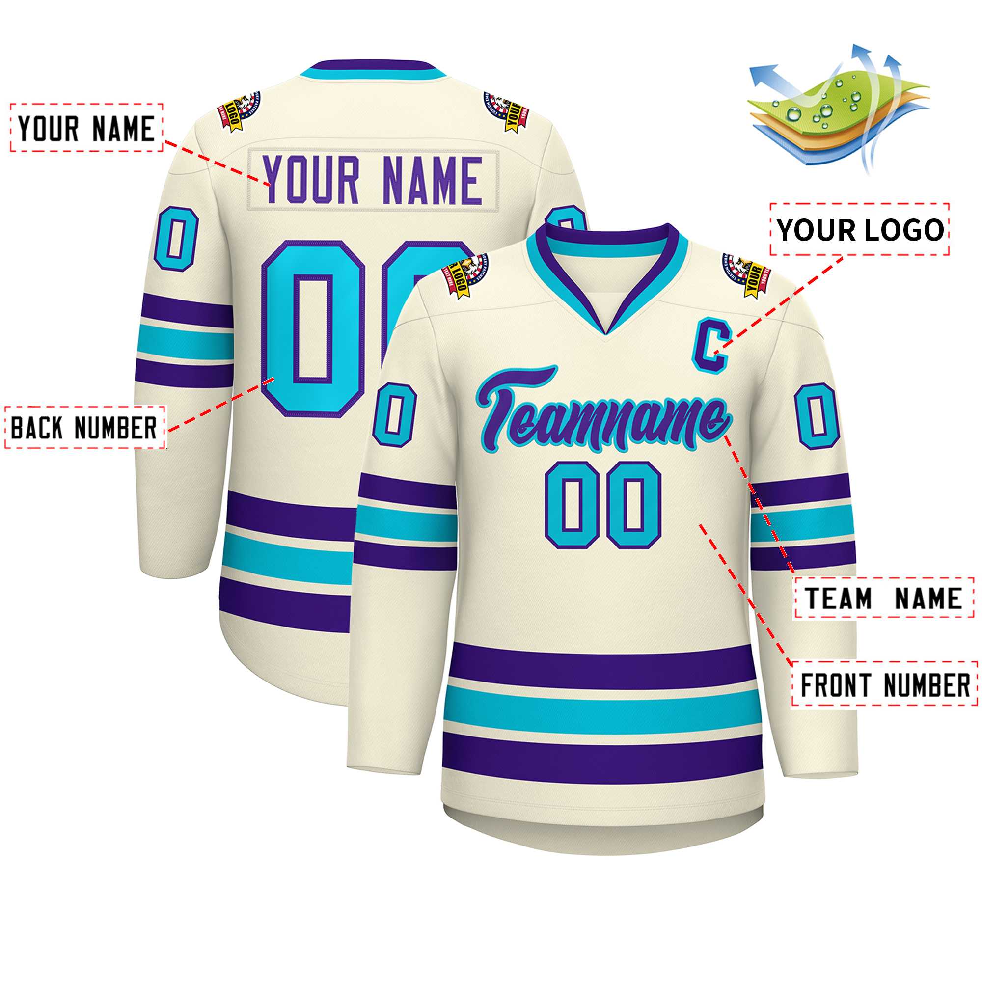 Custom Khaki Purple-Light Blue Classic Style Hockey Jersey