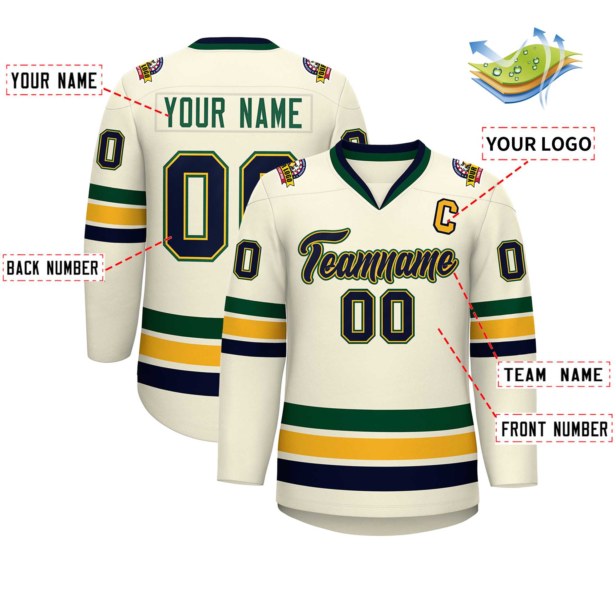 Custom Khaki Navy Gold-Green Classic Style Hockey Jersey