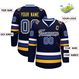 Custom Navy Royal White-Gold Classic Style Hockey Jersey