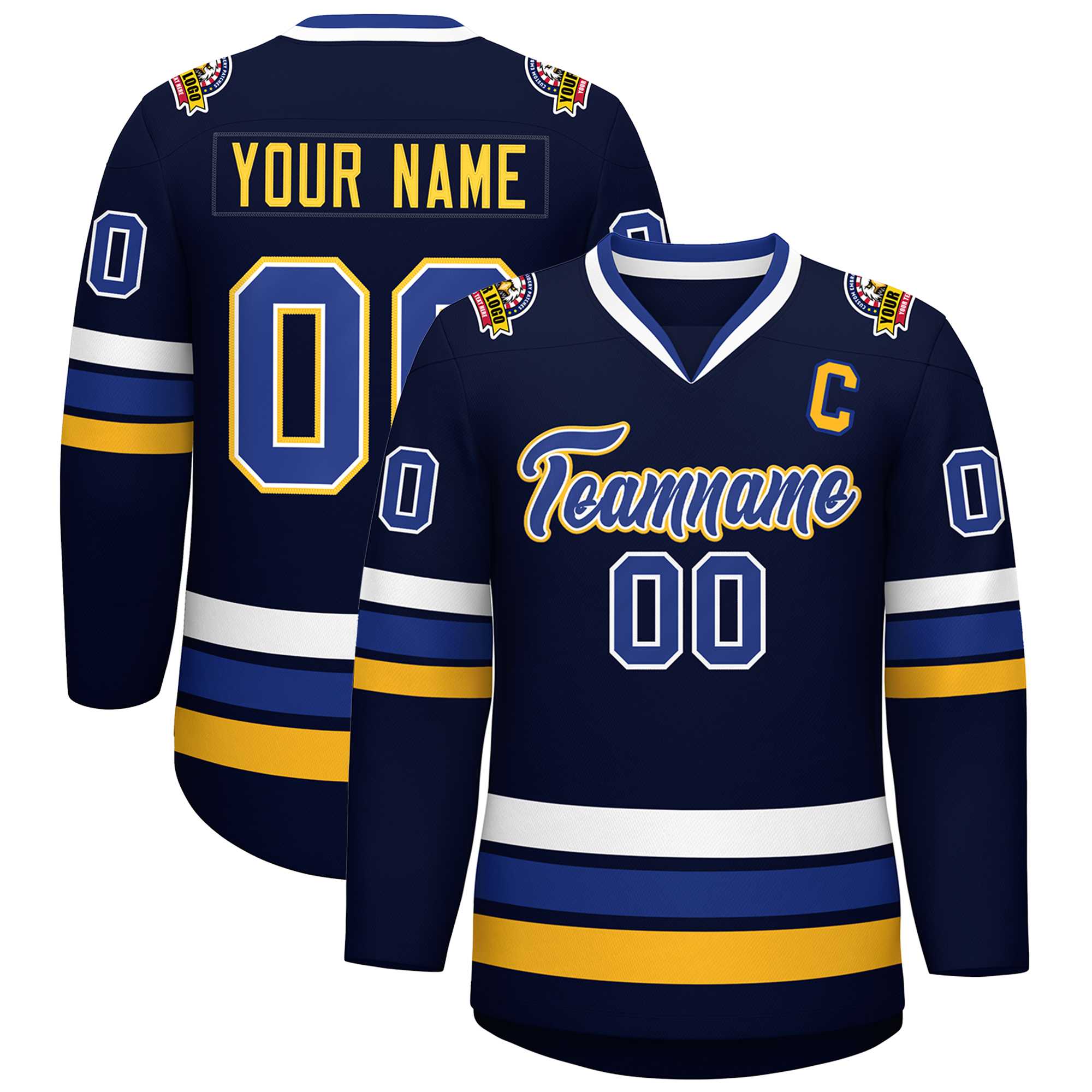 Maillot de hockey de style classique personnalisé Navy Royal White-Gold