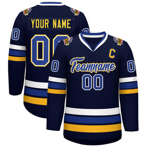 Custom Navy Royal White-Gold Classic Style Hockey Jersey