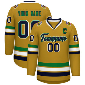 Custom Old Gold Navy Kelly Green-White Classic Style Hockey Jersey