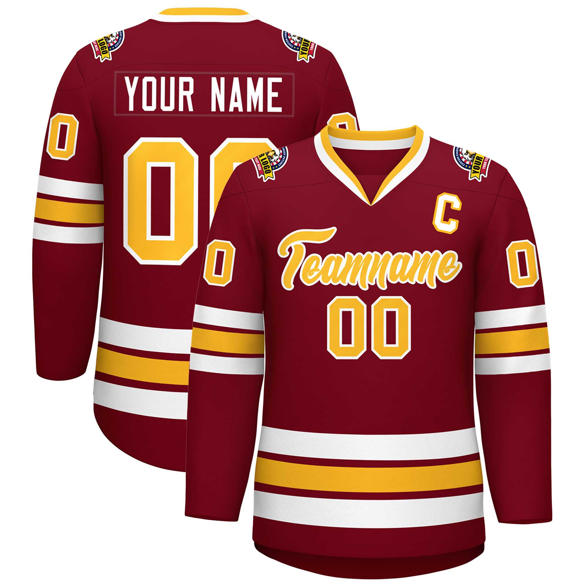 Custom Crimson Gold-White Classic Style Hockey Jersey