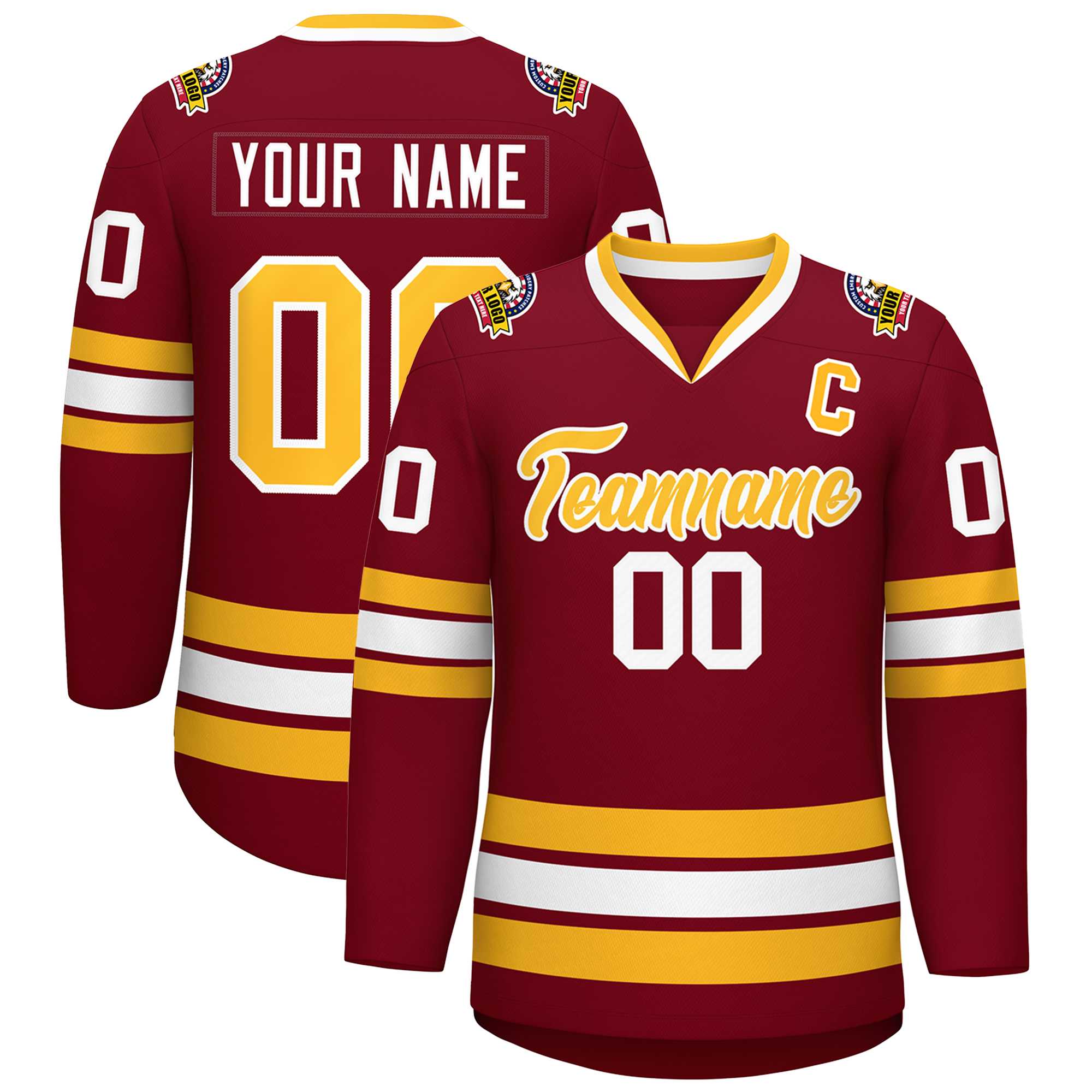 Custom Crimson Gold-White Classic Style Hockey Jersey