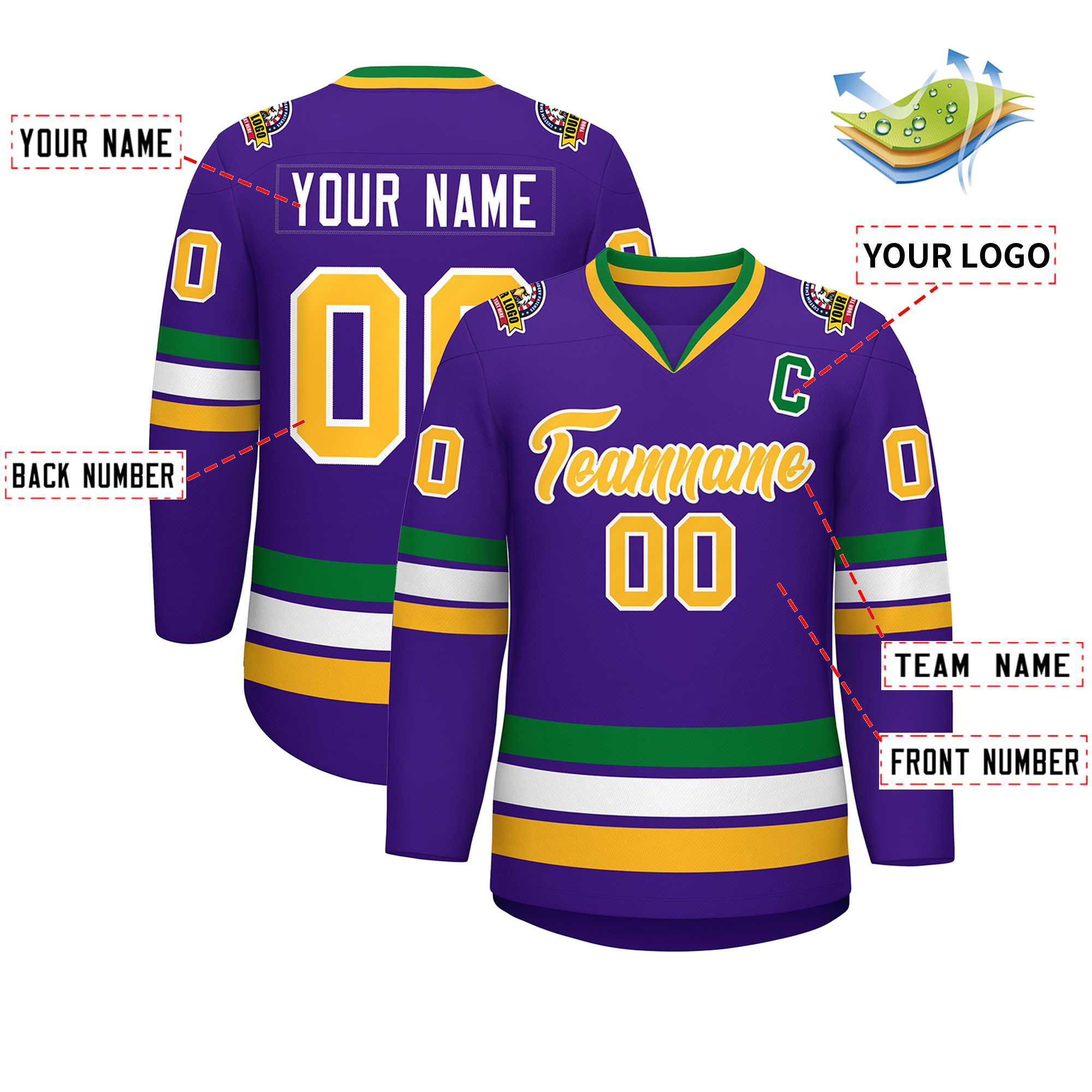 Maillot de hockey de style classique violet or-blanc personnalisé