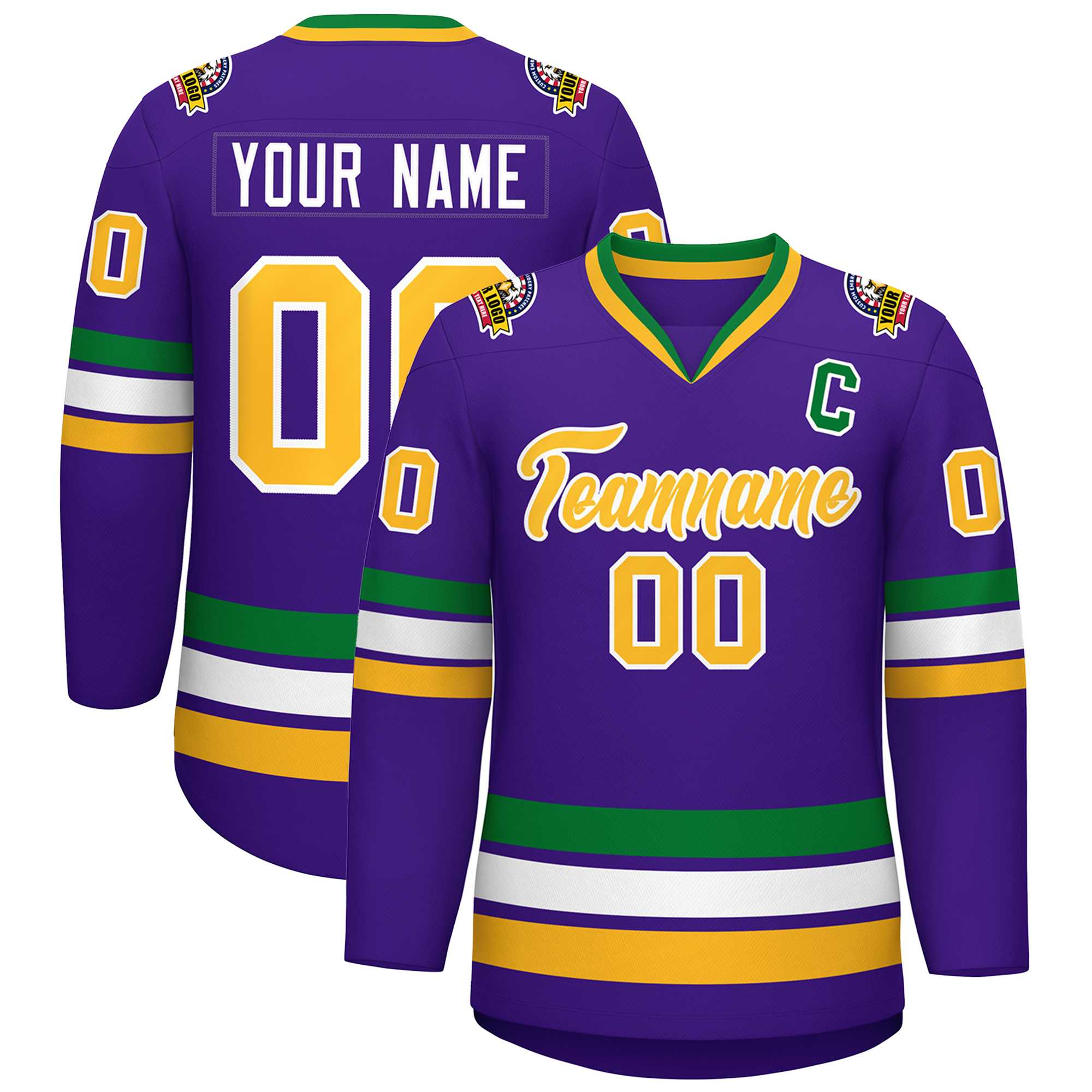 Custom Purple Gold-White Classic Style Hockey Jersey