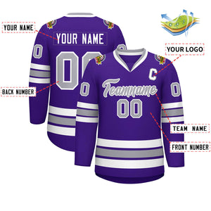 Custom Purple Gray-White Classic Style Hockey Jersey