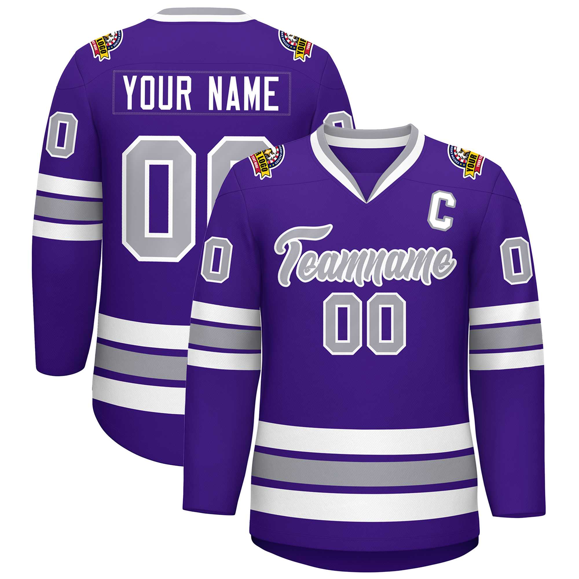 Custom Purple Gray-White Classic Style Hockey Jersey