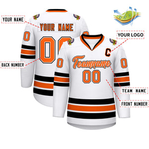 Custom White Orange White-Black Classic Style Hockey Jersey