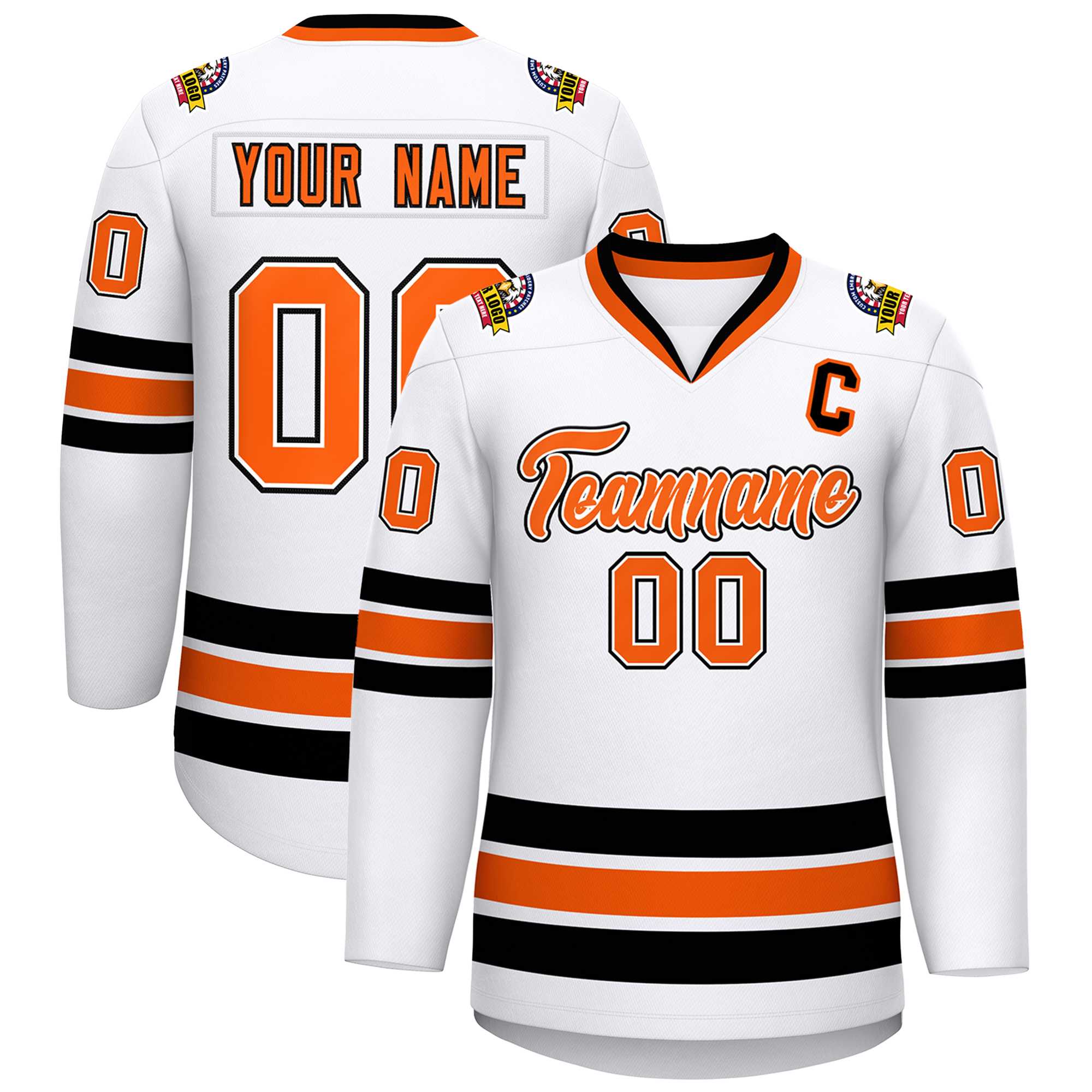 Maillot de hockey de style classique blanc orange blanc-noir personnalisé