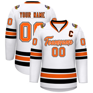 Custom White Orange White-Black Classic Style Hockey Jersey