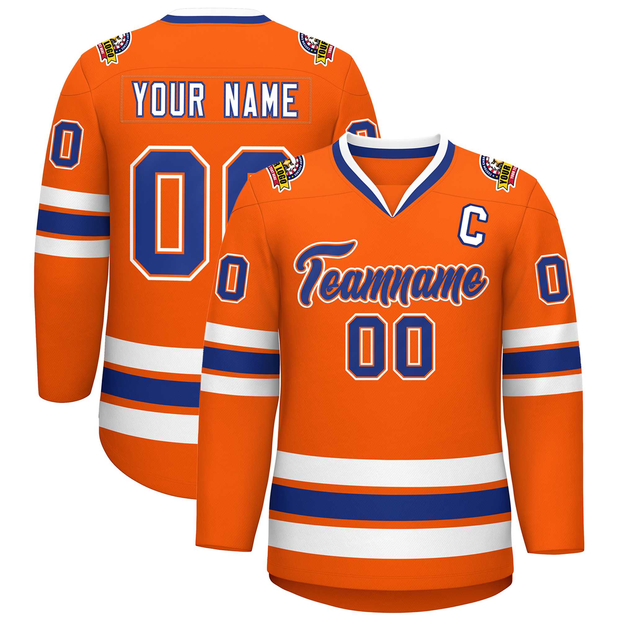 Maillot de hockey de style classique orange royal orange-blanc personnalisé