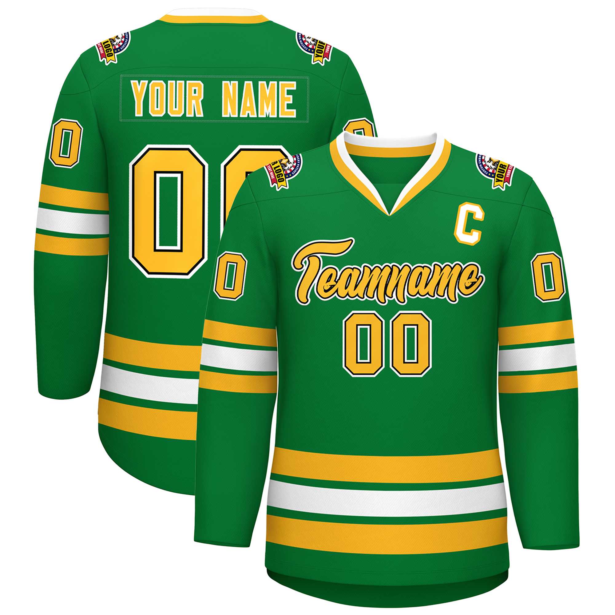 Custom Kelly Green Gold Black-White Classic Style Hockey Jersey