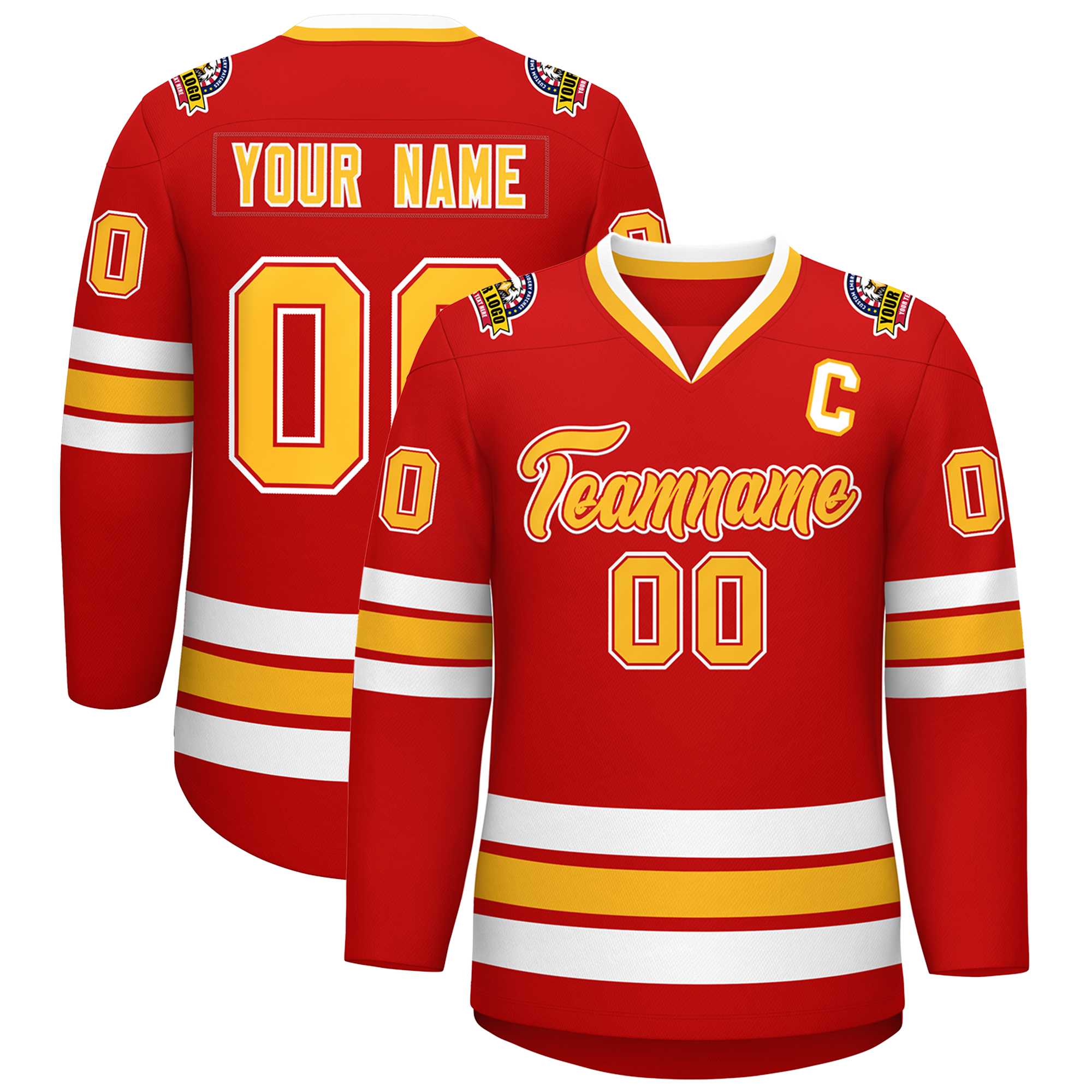 Custom Red Gold Red-White Classic Style Hockey Jersey